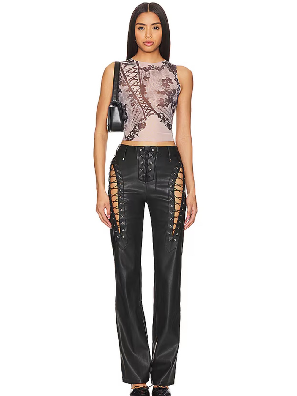I.AM.GIA Black Lace-Up Faux Leather Straight Leg Pants